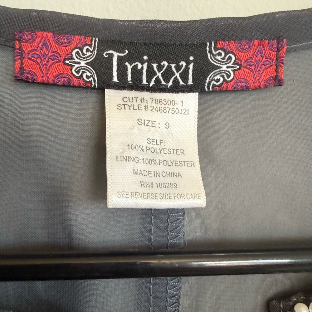 Trixxi Juniors 9 Embellished Beaded & Sequin Chiffon Tunic Dress – Dark Gray - Picture 7 of 8